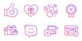 Smile face, Like hand and Checkbox icons set. Romantic gift, Clean bubbles and Reject medal signs. Vector