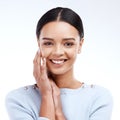 Smile, face and portrait of woman on a white background for self love, confidence and happiness in studio. Skincare Royalty Free Stock Photo