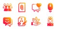 Smile face, Scroll down and Heart icons set. Attachment, Group and Organic product signs. Vector