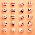 Smile faces happy emoticons. 3d emoji set. Smiley face icons with different expressions. Cartoon characters smile and sad faces Royalty Free Stock Photo