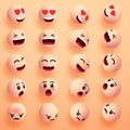 Smile faces happy emoticons. 3d emoji set. Smiley face icons with different expressions. Cartoon characters smile and Royalty Free Stock Photo