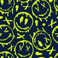 Smile flowing smiling face seamless pattern. Seamless distorted melting smiley face illustration pattern. Wallpaper or