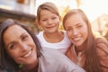 Smile, generations and portrait of family in outdoor garden for love, bonding and spending quality time together Royalty Free Stock Photo