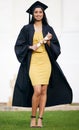 Smile, graduation and portrait of woman at college for future, scholarship and achievement. Certificate, university and