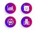 Smile, Graph and Refresh cart icons set. Buildings sign. Vector