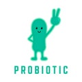 Smile green probiotics show hand gesture victory sign. Vector