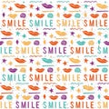 Smile. Handmade letters and geometric angular elements seamless pattern