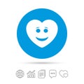 Smile heart face icon. Smiley symbol.