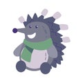 smile hedgehog wearing scarf and put marshmallows on his spines vector animal illustration design