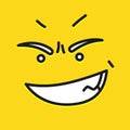 Smile Icon Template Design. Angry Emoticon Vector Logo On Yellow Background. Face Line Art Style.