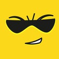 Smile icon template design with sunglasses. Smile emoticon vector logo on yellow background. Face line art style.