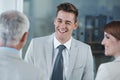 Smile, interview and hr with candidate in office for business meeting, discussion or recruitment. Happy, hiring and man Royalty Free Stock Photo