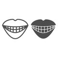 Smile line and solid icon, Emotion concept, Smiling mouth sign on white background, lips with smilin teeth icon in Royalty Free Stock Photo