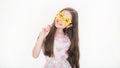 Smile little girl, glasses, preteen. Stylish dress little girl child. Small girl fun portrait. Happy teenager. Fashion Royalty Free Stock Photo