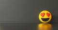 Smile in love emoji ob dark gray background, social media and communications concept image, banner size, copyspace for your Royalty Free Stock Photo