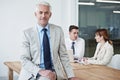 Smile, manager and portrait of businessman in office at meeting with team for corporate legal case. Happy, confident and Royalty Free Stock Photo