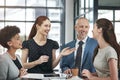 Smile, meeting and team of business people talking, conversation or laughing together in office with CEO. Happy group Royalty Free Stock Photo