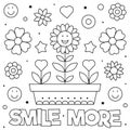 Smile more. Coloring page. Vector illustration of flowers.