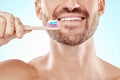 Smile, mouth or happy man brushing teeth with dental toothpaste for healthy oral hygiene grooming in studio. Eco Royalty Free Stock Photo