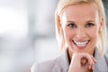 Smile, portrait and business woman in office with positive, good and confident attitude. Happy, job and face of Royalty Free Stock Photo