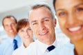 Smile, portrait of senior businessman with team in office for positive, good and confident attitude. Happy Royalty Free Stock Photo