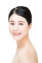 smile pretty asian woman with beauty makeup face, white background