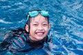 Smile pretty little girl in swimming pool