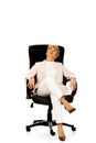 Smile relaxing elderly business woman sitting on armchair Royalty Free Stock Photo