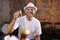 Smile, restaurant and portrait of man with beer for celebration, cheers and toast to weekend. Black person, glass and