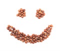 Smile shape made of hazelnuts isolated