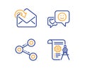 Smile, Share and Receive mail icons set. Divider document sign. Socila media, Follow network, Incoming message. Vector