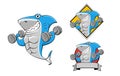 Smile shark exercise bodybuilding cartoon illustration fitness mascot