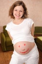 Smile sign on pregnant's belly Royalty Free Stock Photo