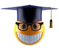 Smile sphere emoticon with eyeglasses and graduation student cap