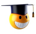 Smile sphere emoticon with graduation student cap.