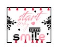 Smile text design and effects with heart frame. effective pattern