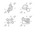 Smile, Timer and 3d chart icons set. Quick tips sign. Positive feedback, Stopwatch, Presentation column. Vector