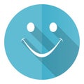 Smile vector icon, flat design blue round web button isolated on white background Royalty Free Stock Photo