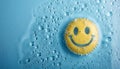 Smile water drops on blue background Royalty Free Stock Photo
