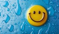 Smile water drops on blue background Royalty Free Stock Photo