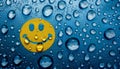 Smile water drops on blue background Royalty Free Stock Photo