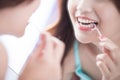 Smile woman with teeth floss Royalty Free Stock Photo