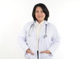 Smiled kindness asian female doctor standing isolated on white background Royalty Free Stock Photo