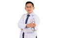 Smiled kindness asian male doctor standing isolated on white background Royalty Free Stock Photo