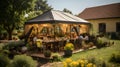 Big Friendly Group Enjoying Garden Dinner Party