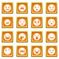 Smiles icons set orange square vector