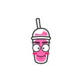 Smiles with serious face cup takeaway drink character mascot in pink color drink cartoon style illustration