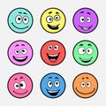 Cartoon colored emoticons is smiling or laughing. Various smiling faces as stickers set