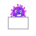 Smiley alpha coronavirus cartoon character style bring board Royalty Free Stock Photo