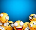 Smiley background vector illustration. Yellow emoticons